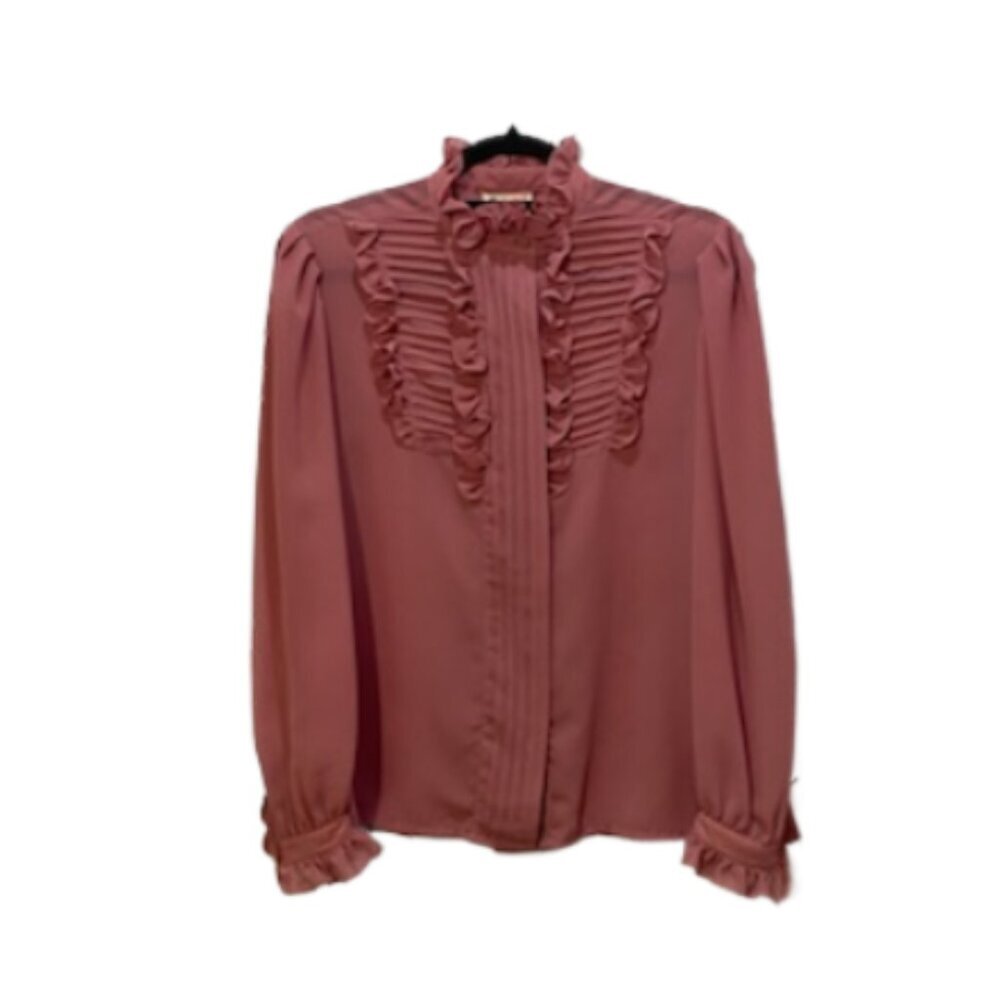 VTG 70s Womens Mauve Sheer Ruffled Blouse Sz 8 Coquette Fairy Grunge Whimsigoth